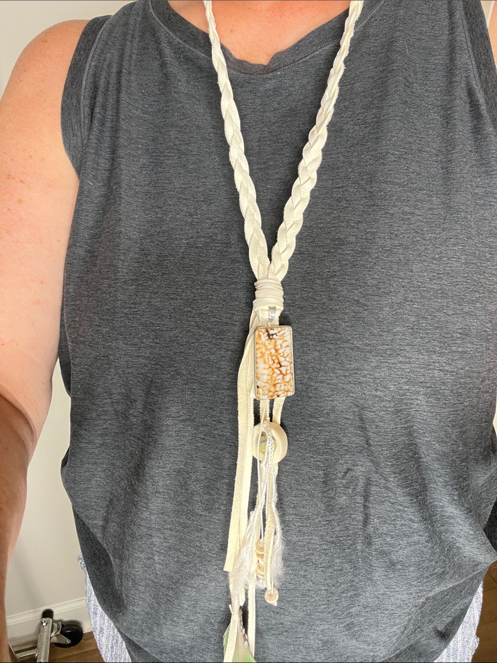 Boho Cream Braided Fringe Necklace With Natural Accents — image 3 of 4